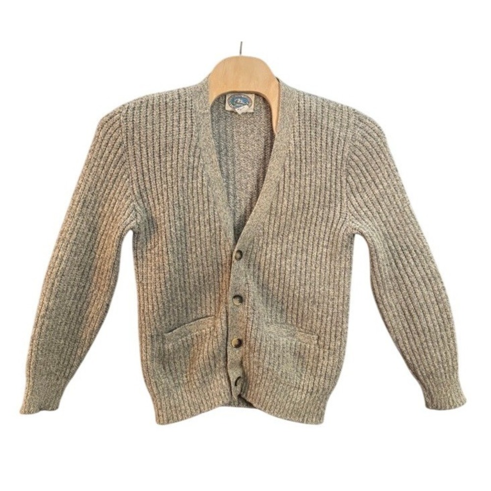 Vintage Environmental Clothing Co Gray Wool Blend Ribbed Cardigan Sweater Mens M